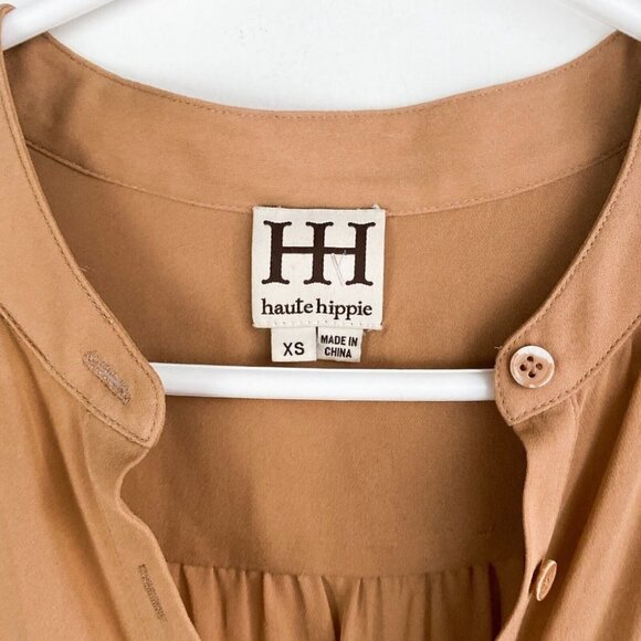 Haute  Hippie Nude Beige Button Up Silk Blouse XS - Picture 2 of 5